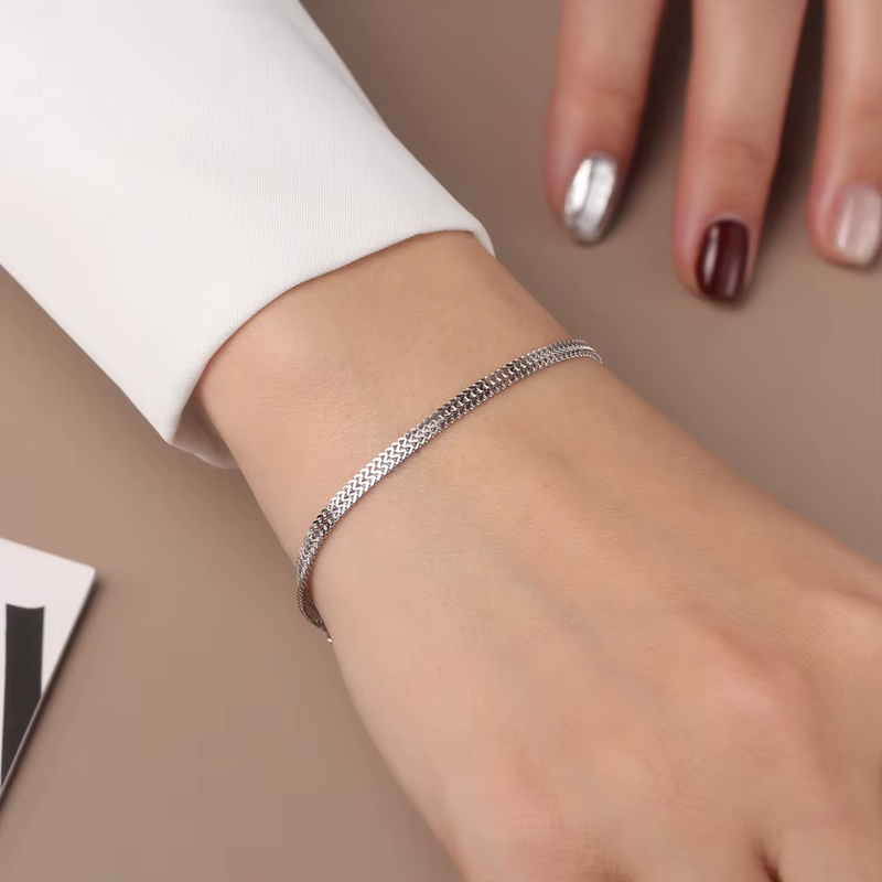 Pulseira Essência Prateada – Malha Flat Unissex em Prata 925