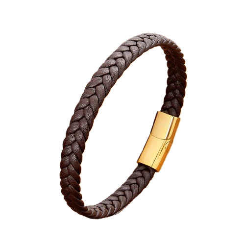 Pulseira Classic Weave – Estilo Minimalista em Couro Trançado e Aço